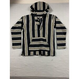 Original Senor Lopez Baja Hoodie Adult Large Black White Mexican Surf Poncho